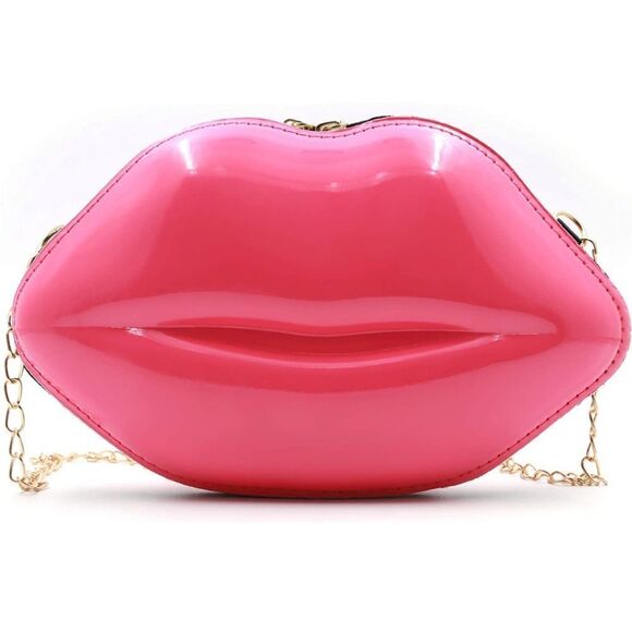 Lip Purse Evening Bag Crossbody Shoulder Bag Rose Red - Picture 2 of 7